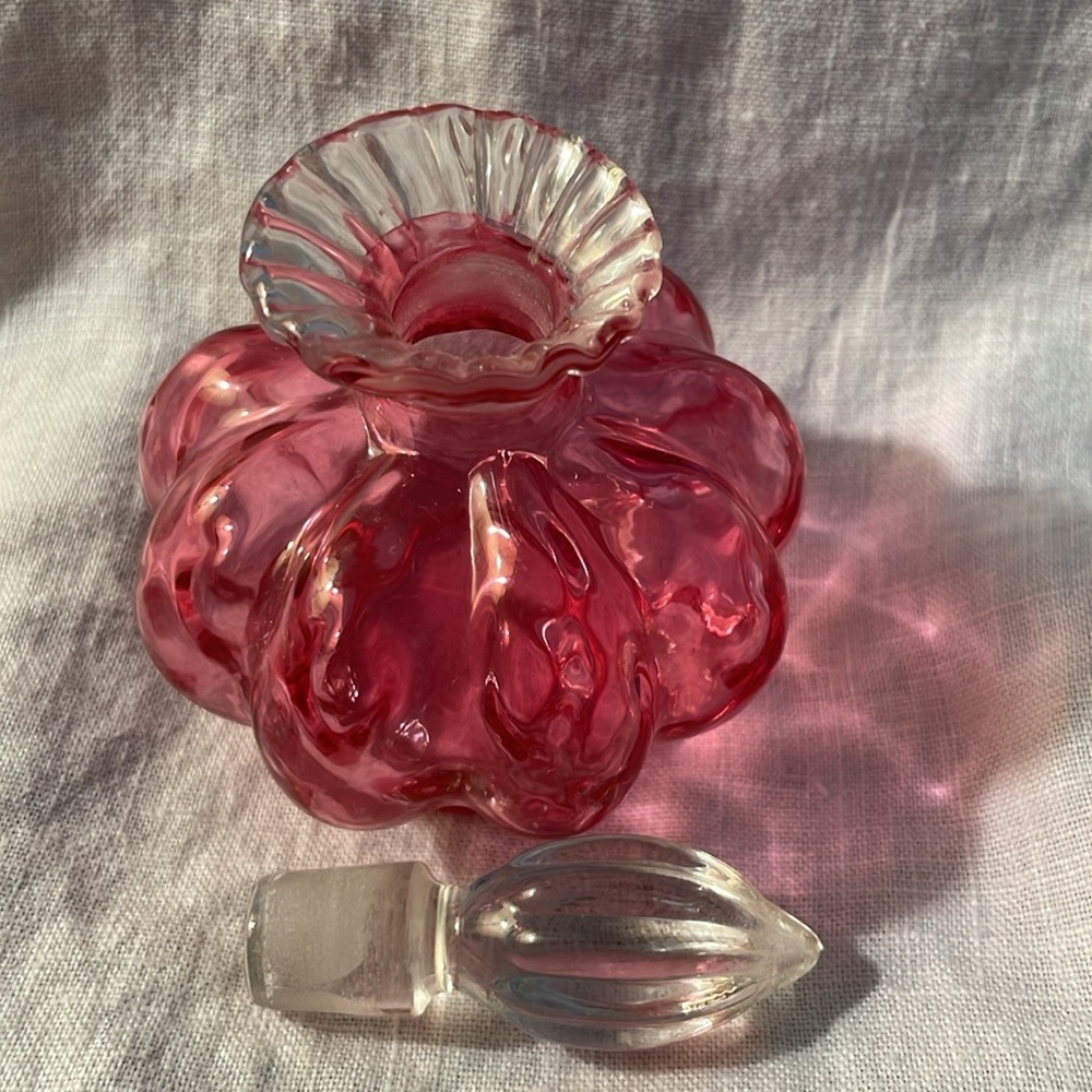 Vintage Fenton Cranberry Glass Perfume bottles and Trinket Box Set - Picture 3 of 5